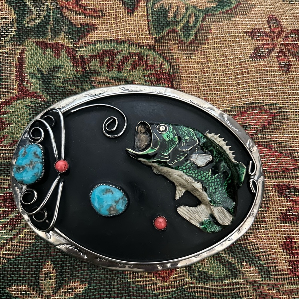 German silver and authentic turquoise belt buckle